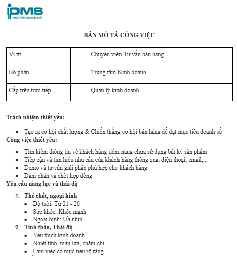 chuyên viên tư vấn bán hàng