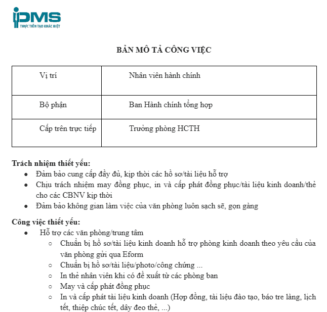 nhân viên hành chính tổng hợp