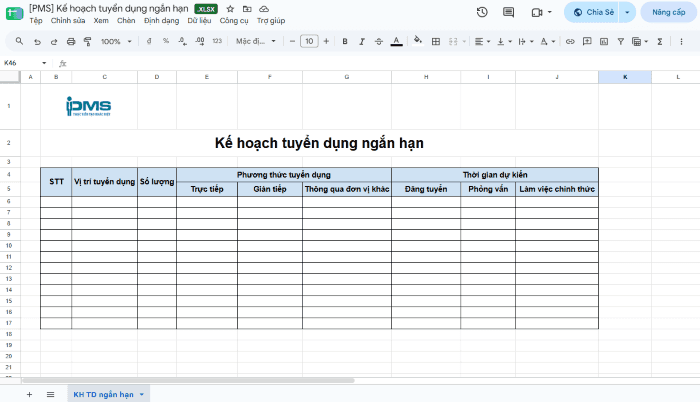 Mẫu kế hoạch tuyển dụng nhân sự ngắn hạn