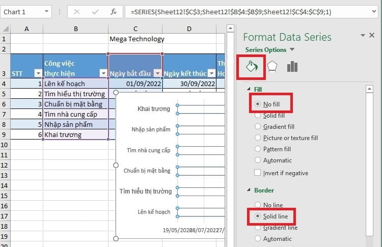 Tải mẫu sơ đồ Gantt Excel miễn phí và hướng dẫn các bước vẽ 36 chọn no fill và solid fill