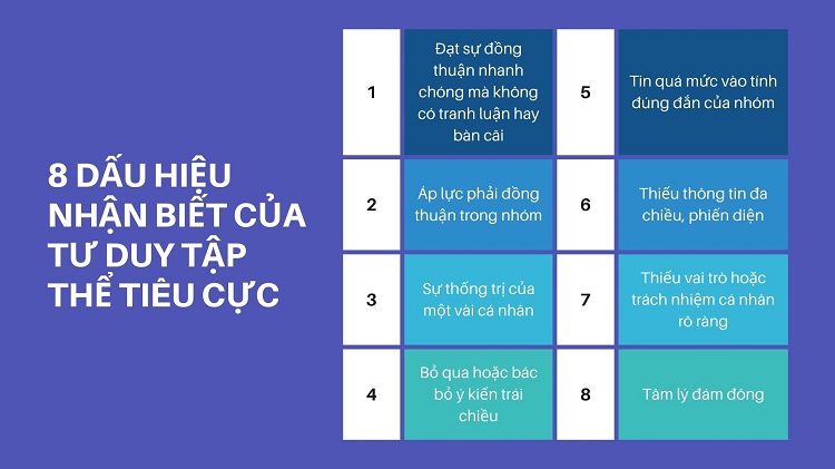 Groupthink (tư duy tập thể) là gì? Dấu hiệu và cách phát huy hiệu quả 10 8 dấu hiệu tư duy tập thể tiêu cực