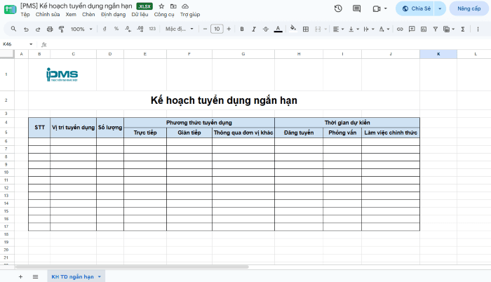 Mẫu kế hoạch tuyển dụng nhân sự ngắn hạn