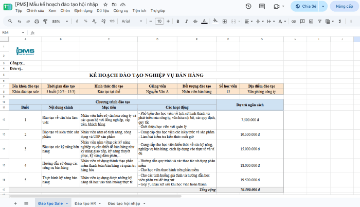 Mẫu kế hoạch đào tạo hội nhập