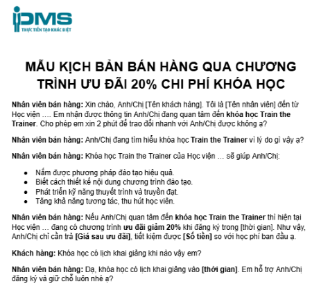 Mẫu kịch bản bán hàng qua chương trình ưu đãi