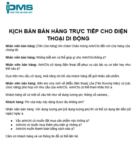 Mẫu kịch bản bán hàng trực tiếp