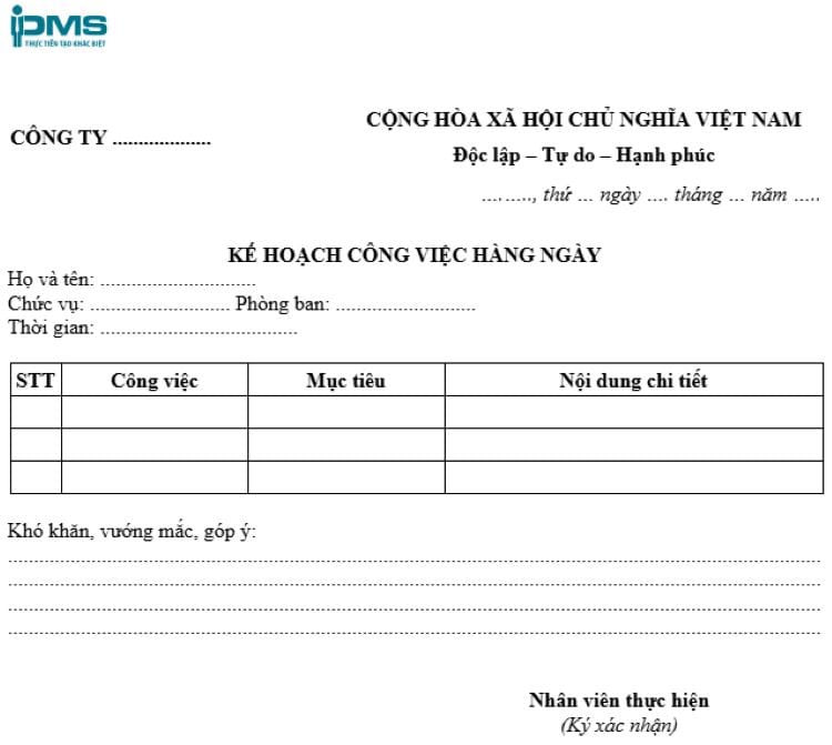 5 Mẫu lập kế hoạch phát triển bản thân trong công việc chi tiết 8 Mẫu kế hoạch công việc hàng ngày