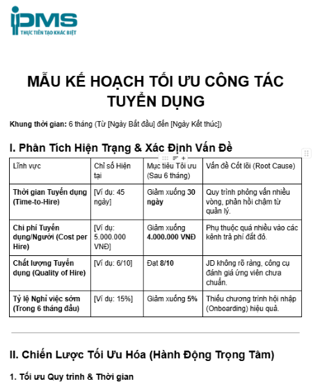 Mẫu kế hoạch tối ưu công tác tuyển dụng